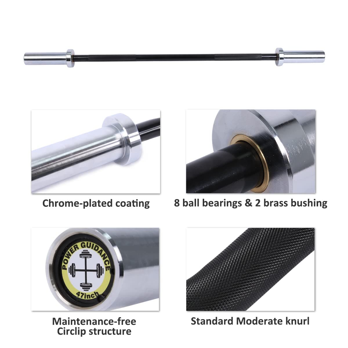 POWER GUIDANCE Strength Training Straight Bar- Chrome POWER GUIDANCE
