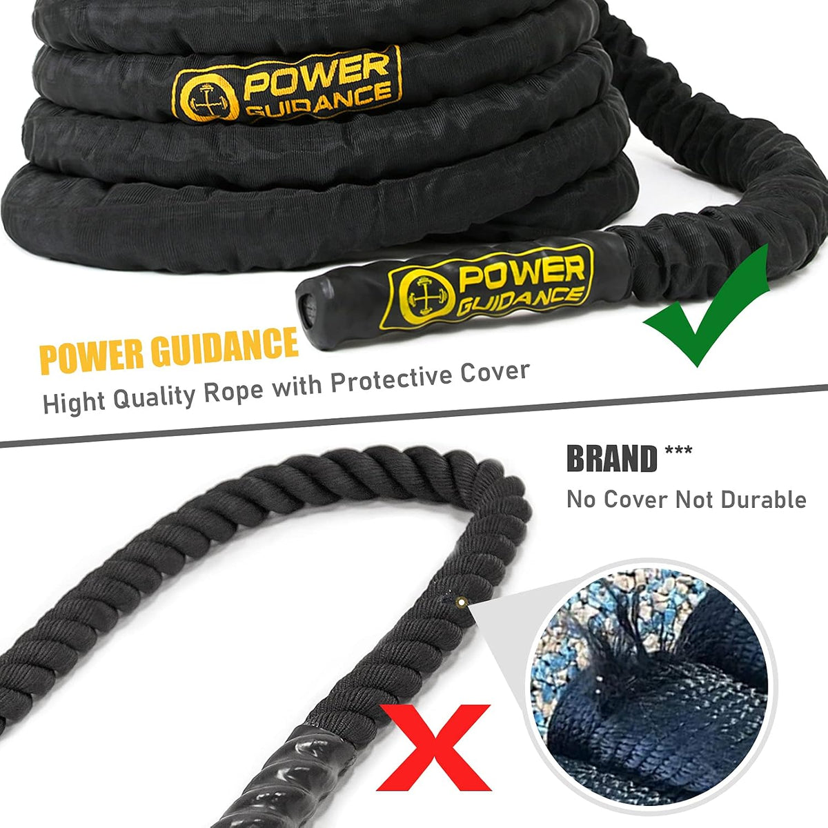POWER GUIDANCE Battle Rope with Protective Sleeve & Anchor Kit POWER GUIDANCE