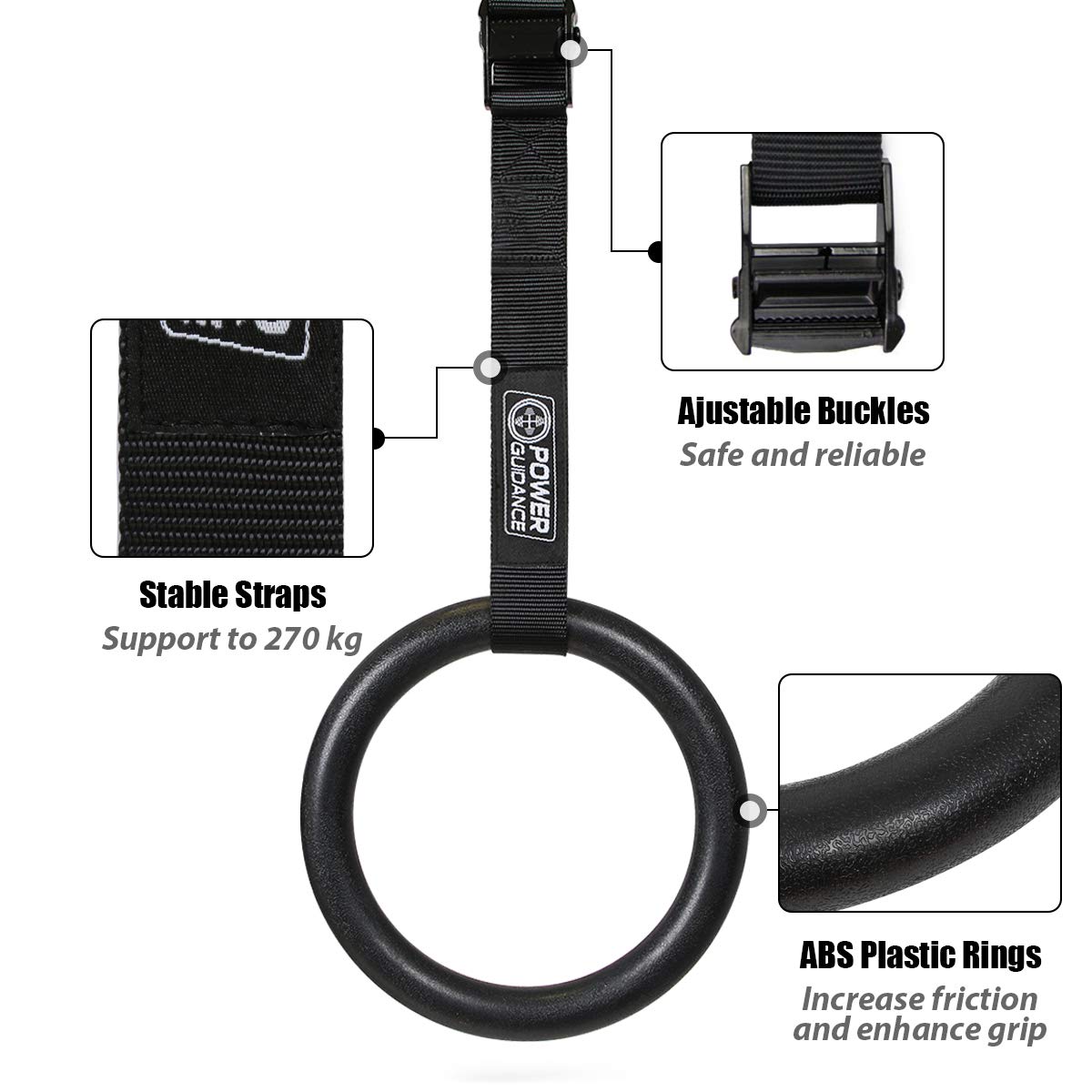 POWER GUIDANCE GYMNASTIC RINGS WITH ADJUSTABLE STRAPS POWERGUIDANCE