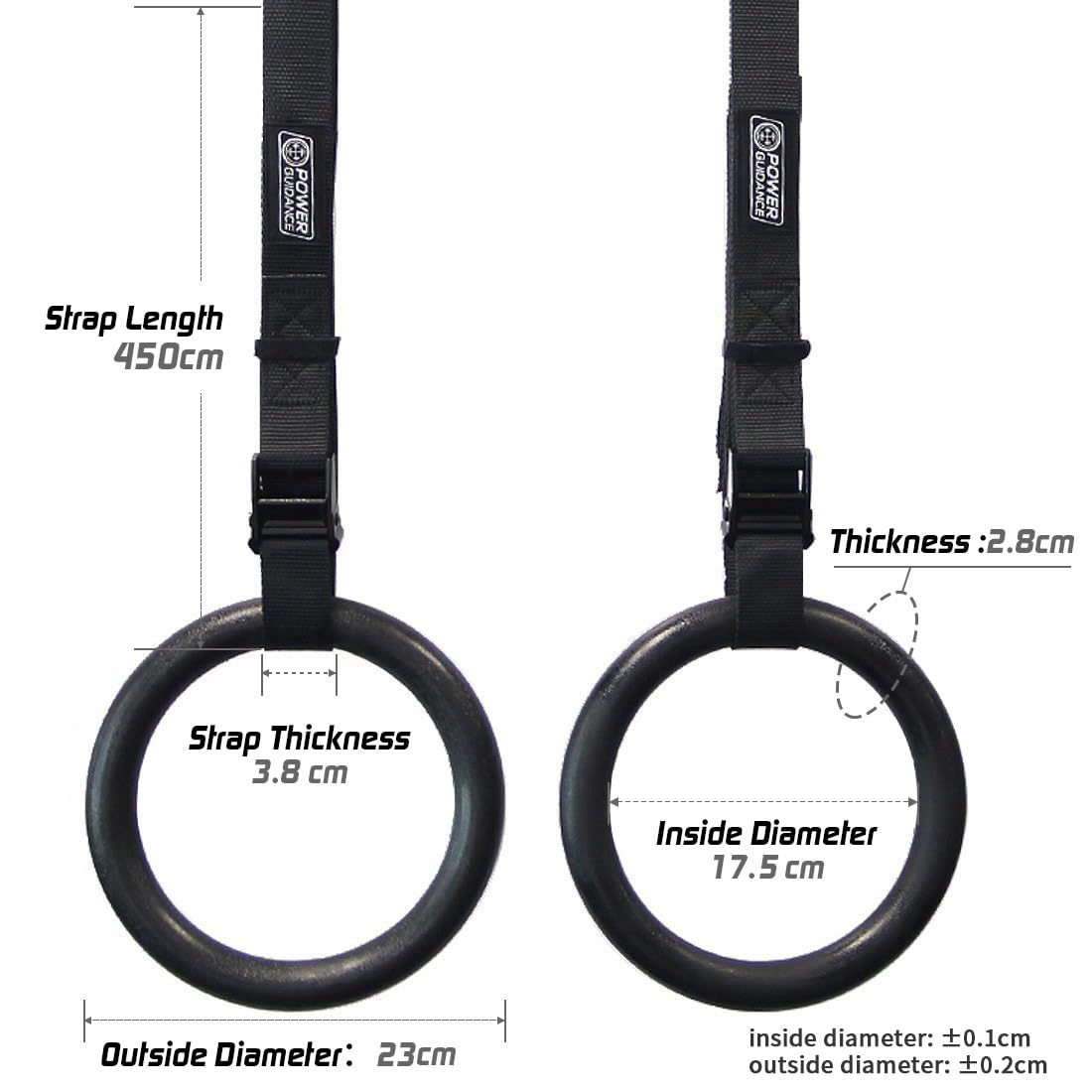 POWER GUIDANCE GYMNASTIC RINGS WITH ADJUSTABLE STRAPS POWERGUIDANCE