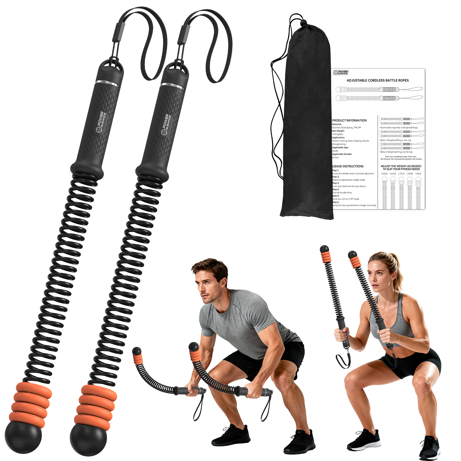 POWER GUIDANCE Ropeless Battle Ropes | Adjustable Weighted POWERGUIDANCE