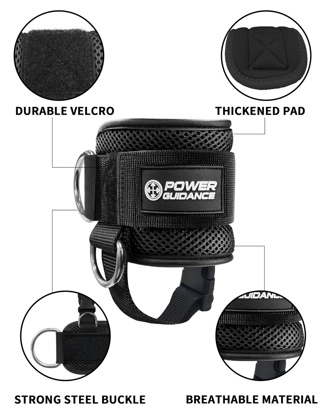 POWER GUIDANCE Ankle Straps - Cable Machine Glute & Leg Attachments POWER GUIDANCE