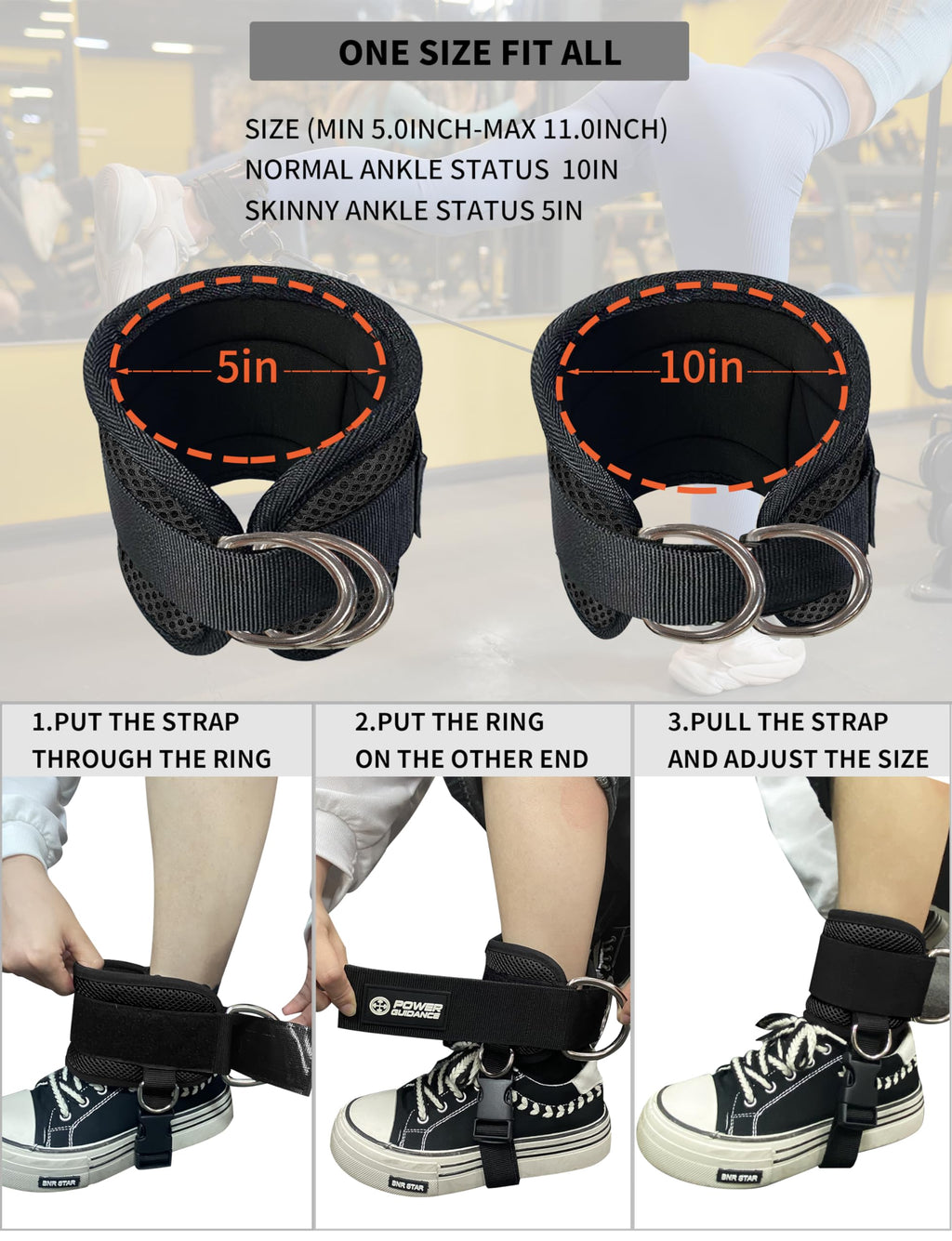 POWER GUIDANCE Ankle Straps - Cable Machine Glute & Leg Attachments POWER GUIDANCE