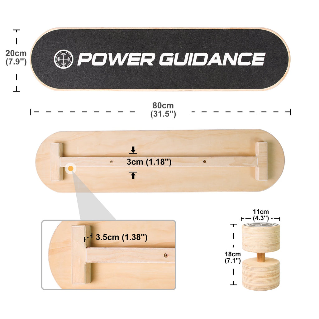 POWER GUIDANCE Wooden Balance Board Trainer, 500lbs Wobble Roller Board for Surf, Ski, Skateboard, Core Stability Fitness Home Gym POWER GUIDANCE