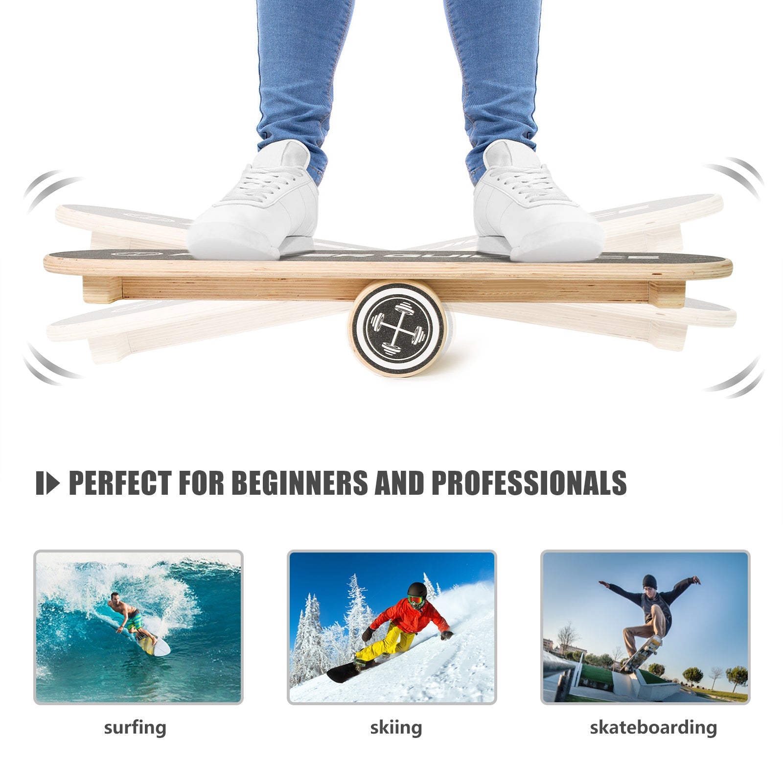 POWER GUIDANCE Wooden Balance Board Trainer, 500lbs Wobble Roller Board for Surf, Ski, Skateboard, Core Stability Fitness Home Gym POWER GUIDANCE