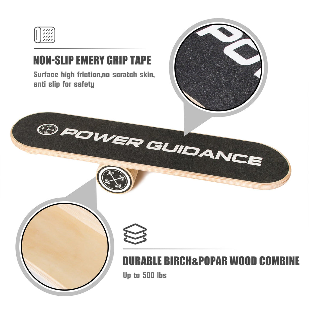 POWER GUIDANCE Wooden Balance Board Trainer, 500lbs Wobble Roller Board for Surf, Ski, Skateboard, Core Stability Fitness Home Gym POWER GUIDANCE