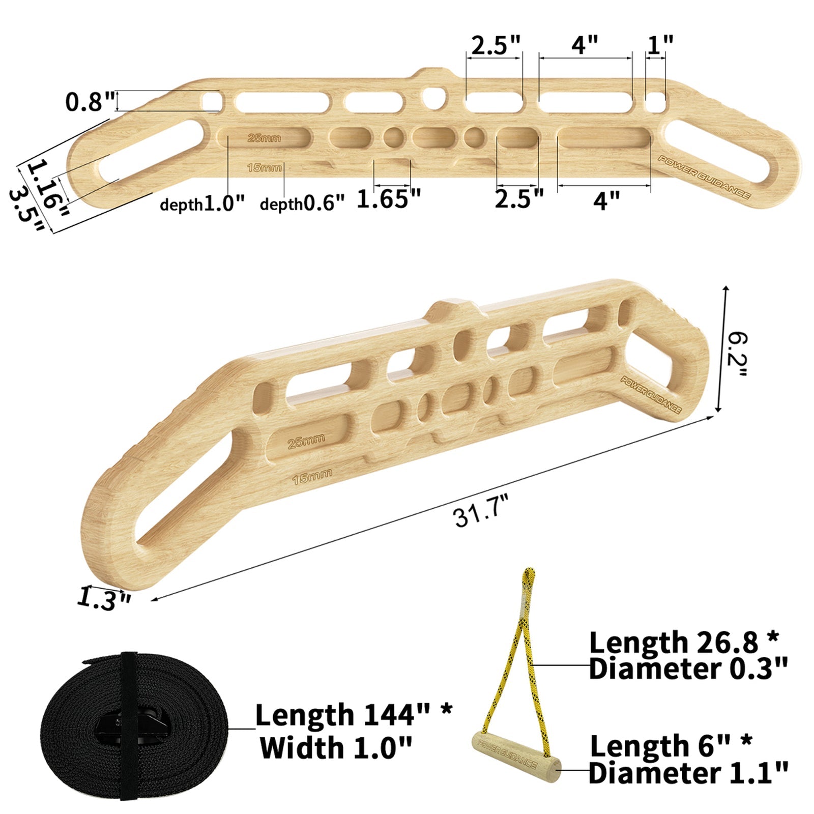 POWER GUIDANCE Complete Hangboard Set - Portable Multi-Grip Climbing Training Kit POWER GUIDANCE