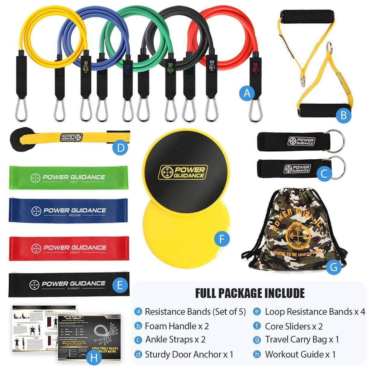 POWER GUIDANCE 18 Pcs Resistance Bands Set POWER GUIDANCE